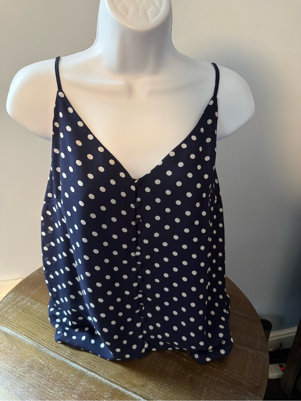 Navy Polka Dot V-Neck Spaghetti Strap Tank